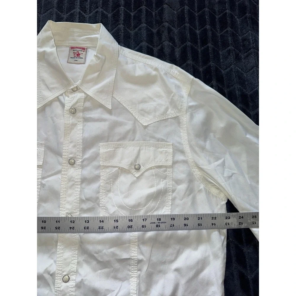 True Religion Men's White Western Pearl Snap Shirt Size 2XL‎